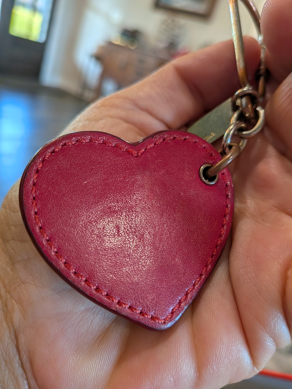 COACH Heart Studded Leather Keychain - Red - Picture 2 of 6